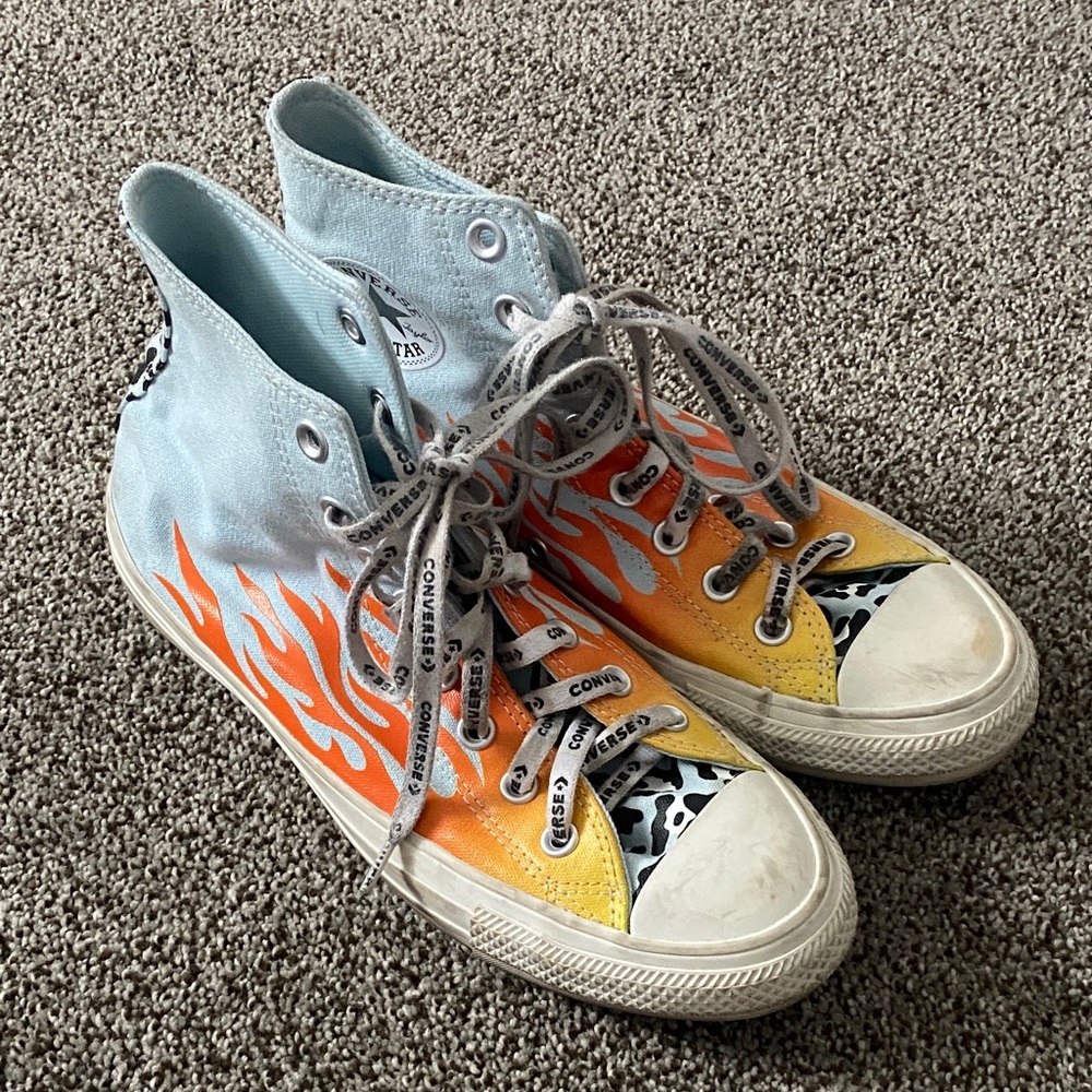 Converse Flame High-Tops in Orange and Blue